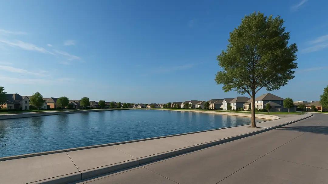 Legacy Estates community lake and homes